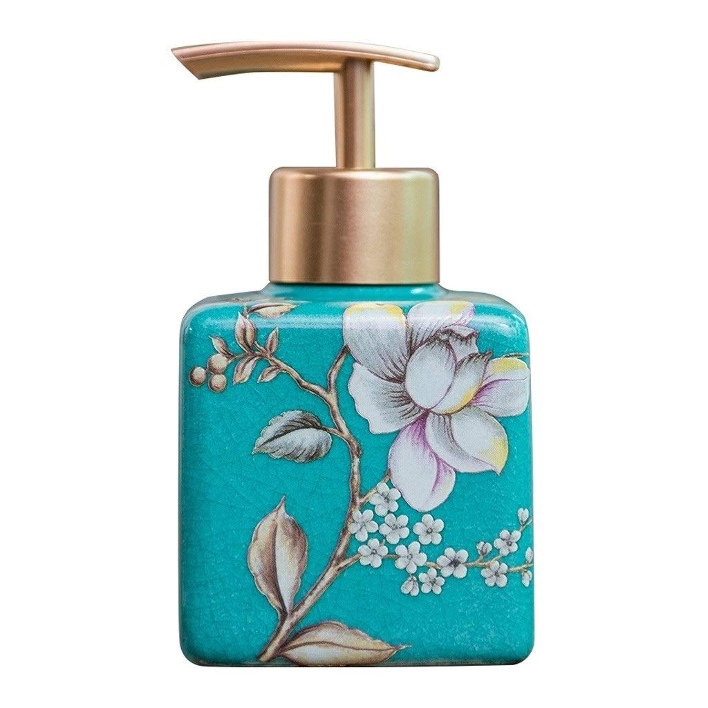 Dozownik mydła/dozownik mydła do mydła Chiński kwiat wzór Dozownik Mydło Square Ceramic Soap Dozownik ze złotą pompą do łazienki lub kuchennej dozownika mydła gospodarstwa domowego Dozownik mydła do n