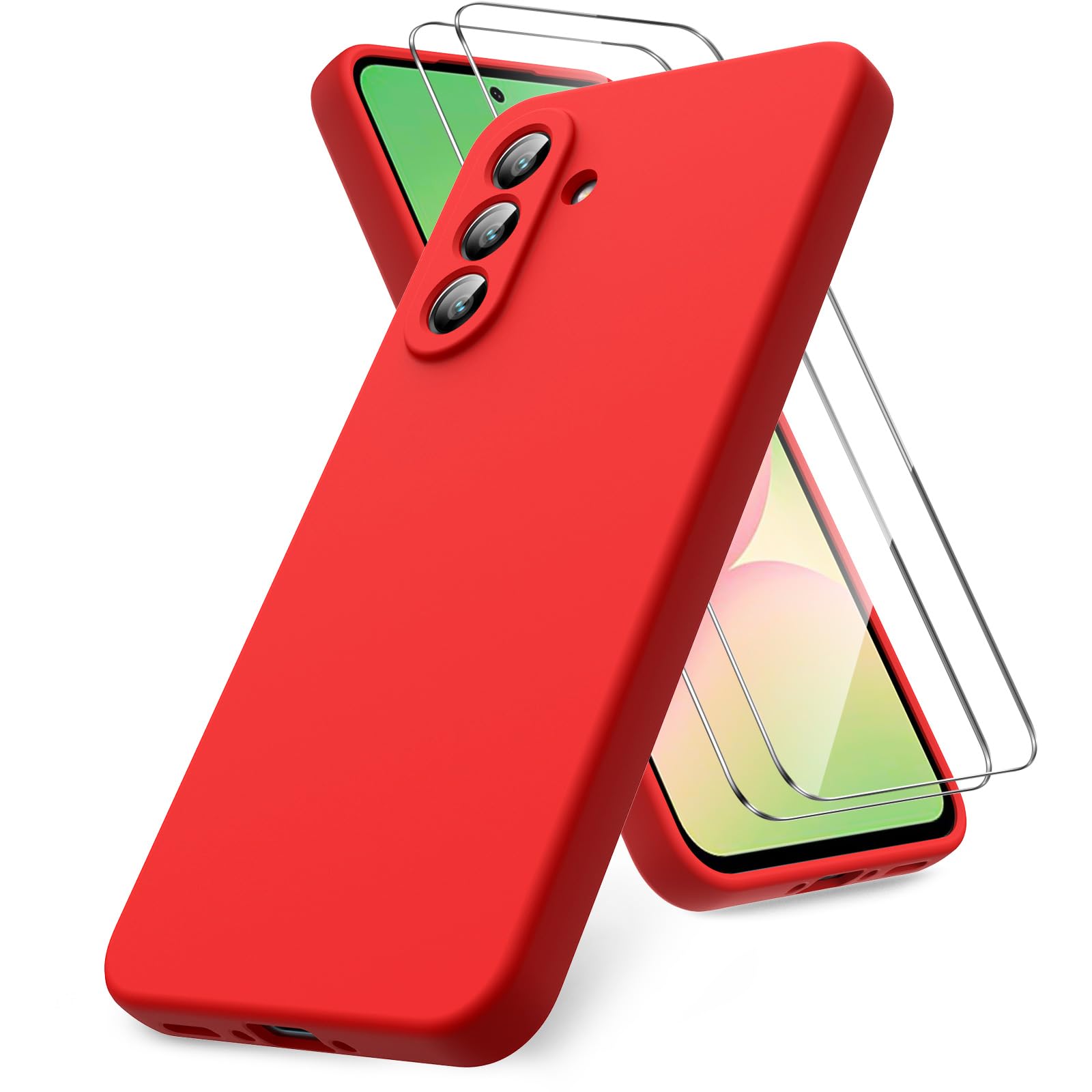 Vansdon Handyhülle kompatibel mit Samsung Galaxy A37 5G Hülle, 2 Stück Panzer Schutz Glas, weiche TPU Flüssigsilikonhülle, stoßfestem Gummi Silikongel Fall-Taupe