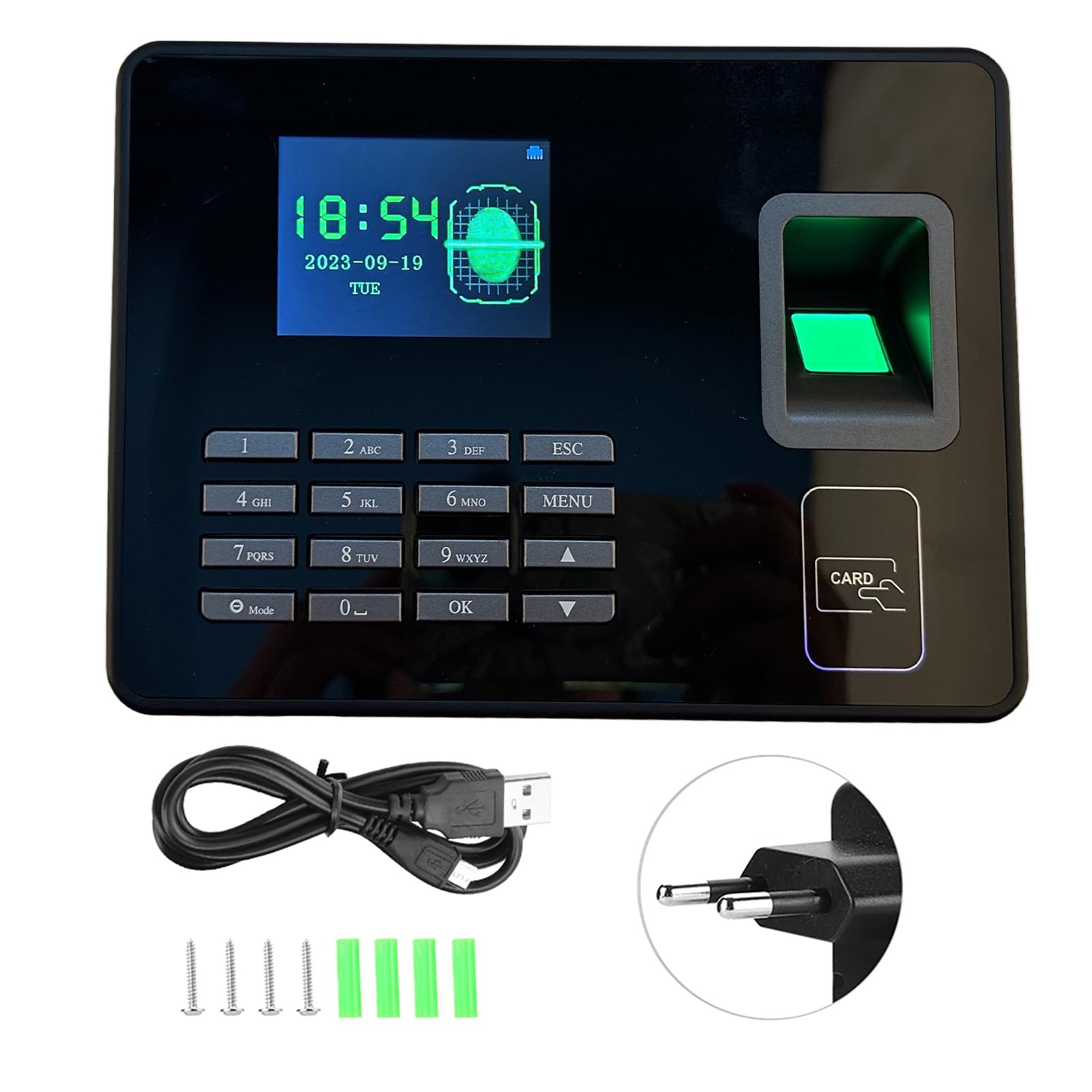 Macchina per la Presenza dei Dipendenti con Lettore di Impronte Digitali Biometrico con Gestione Intelligente delle Password LCD da 2,8 Pollici per Ufficio (Spina europea),Sistema di presenze