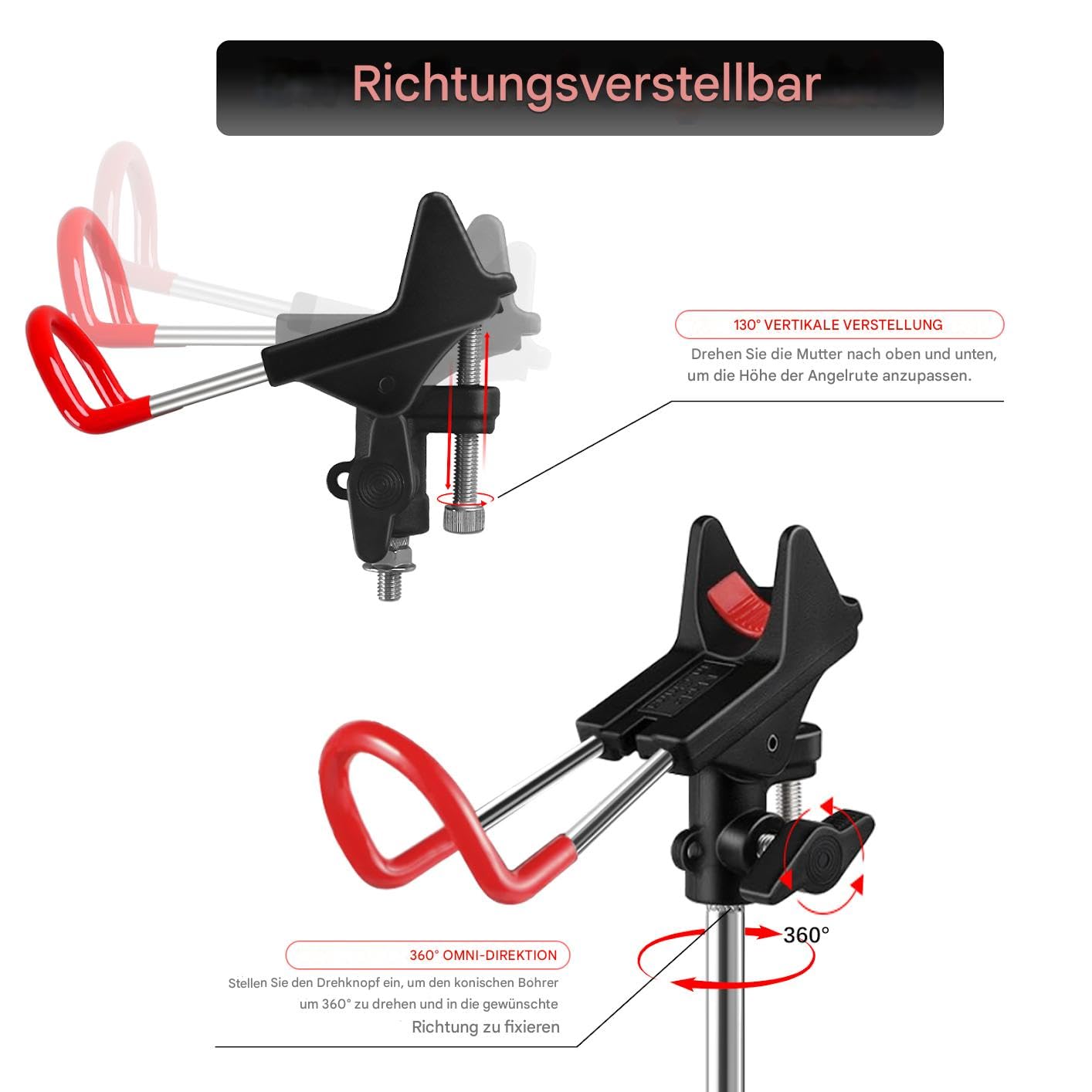 Leeko Supporto per canna da pesca, 2 pezzi, regolabile in altezza 57 – 87 cm, in acciaio inox, universale, regolabile a 360°, accessorio per la pesca a terra, portatile e rimovibile (aggiornamento a 3