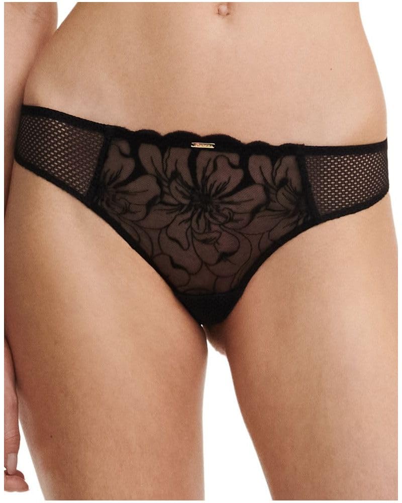 Chantelle Fleurs Tanga - Black - Nylon/Elastane - Size 12