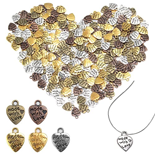 Keboyoe Mini Corazón Antiguos Colgante de Metal Hechos a Mano con Colgante de Amor Vintage Encantos del Corazón Dije Colgante de Made with Love Para Suministro de Fabricación Manualidades (5 Colores) Cover