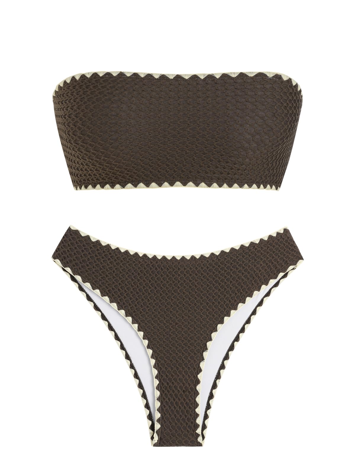 ZAFUL Women's High Cut Bandeau Bikini Set Strapless 2 Pieces Bathing Suit | Solid Color Swimsuit High-waisted Bikini Set