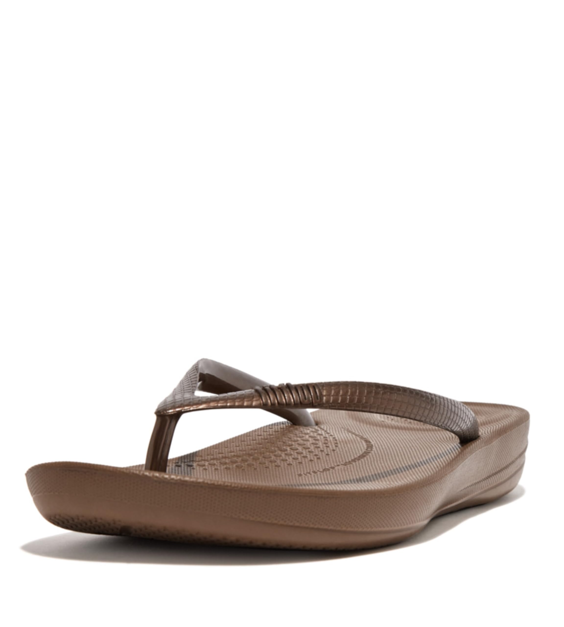 Women's iQushion Ergonomic Flip Flops - Lightweight & Comfortable with Natural Arch Support - Bronze - 5 UK