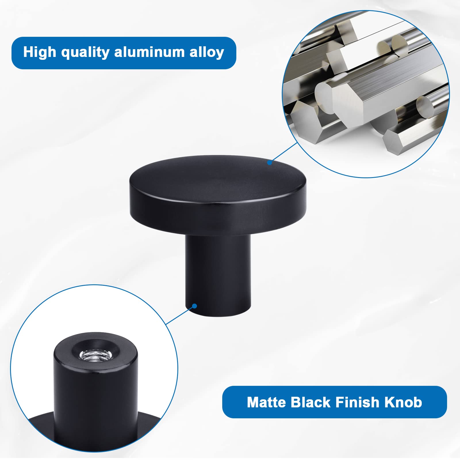 WEAVERBIRD 10 Pack Drawer Knobs Black Knob Handles Black Cupboard Door Knobs Aluminum Alloy Single Hole Cupboard Knob with Screws Round Drawer Pulls Matte Black Door Knob - Image 2