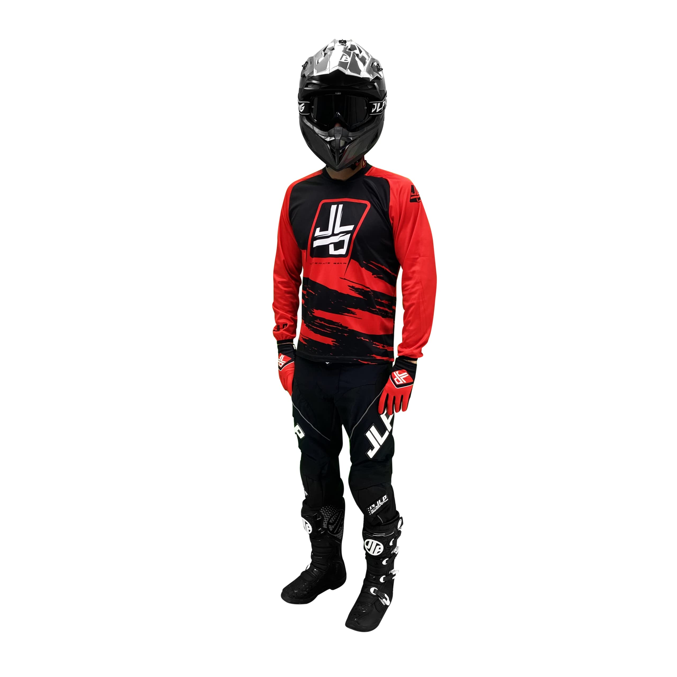 JLP RACING Tenue Enfant Pantalon Maillot Gants Moto Cross Quad Enduro VTT BMX MTB Enfant Snatch Rouge L