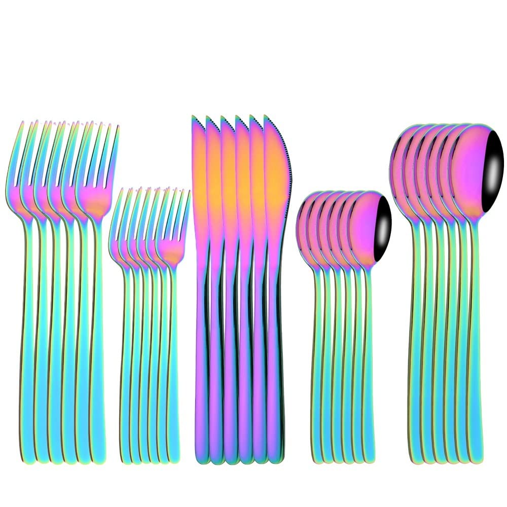 Ensemble de couverts en argenterie, 30 pièces, ensemble vaisselle acier inoxydable, couteau, fourchette, cuillère à dessert, café, lavables au lave-vaisselle, cuisine, rose