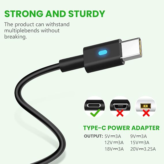 65W USB-C Charging Cable Power Supply Dell Latitude 3550 3560 3570 3580 5175 5250 5280 5450 5480 5490 5580 5590 5590 7420 7370 7275 7280 XPS 12 9250 13 9350 9360 9365 9370 Chromebook 3105