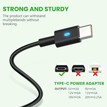 65W USB-C Charging Cable Power Supply Dell Latitude 3550 3560 3570 3580 5175 5250 5280 5450 5480 5490 5580 5590 5590 7420 7370 7275 7280 XPS 12 9250 13 9350 9360 9365 9370 Chromebook 3105