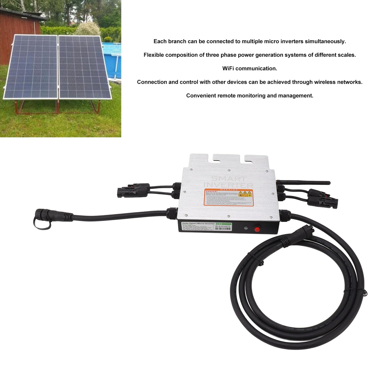 YWBL-WH Mikroinwerter Sieciowy do Sieci Słonecznej, Falownik Solarny ze Stopu Aluminium 700 W ze Sterowaniem Wi-Fi, sieć Bezprzewodowa 2,4 G, Fala Sinusoidalna AC 120 V 230 V do Domowego Użytku z