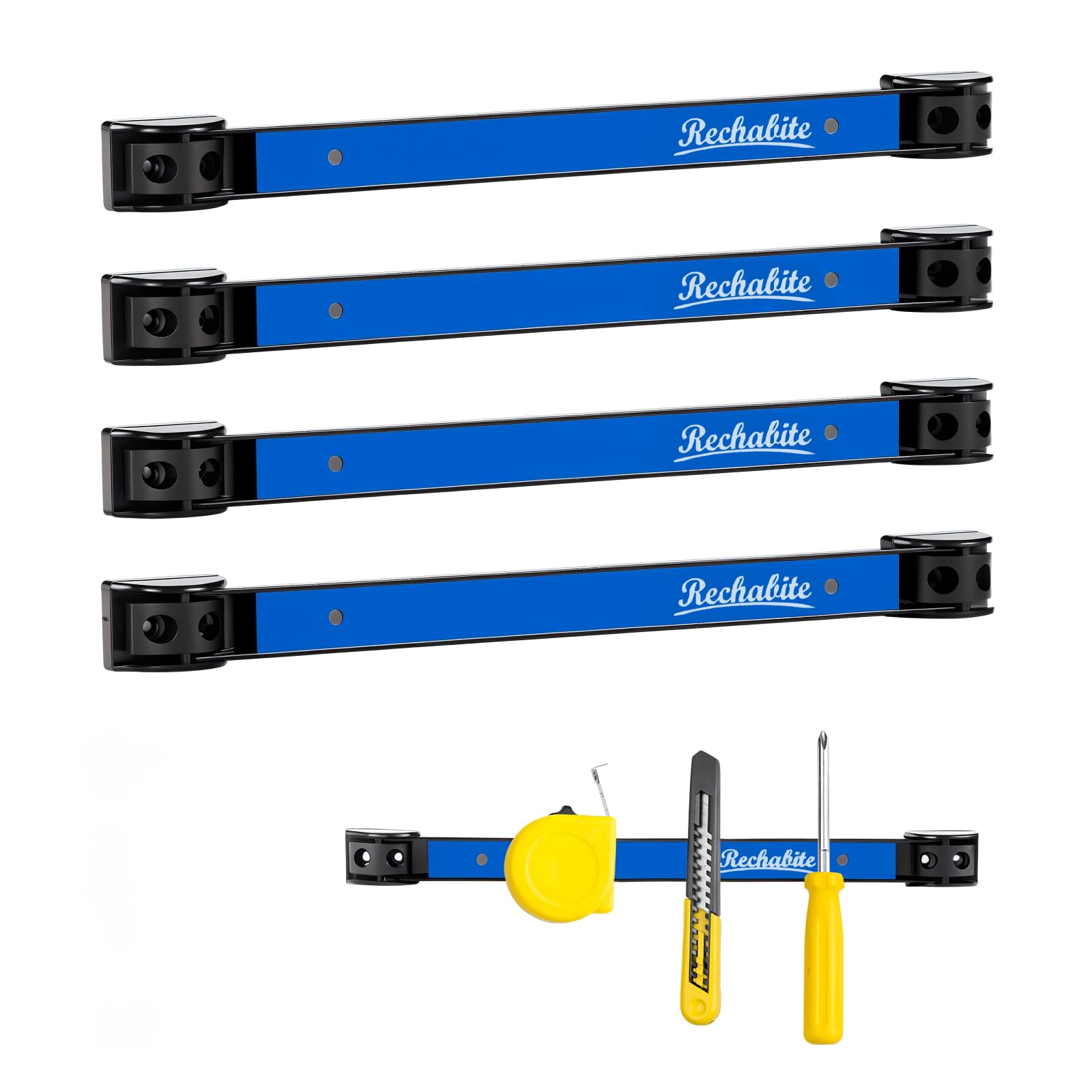 4 Pieces 12" Magnetic Tool Holder Strip, Blue Magnet Bar, Metal Tool Organizer Rack for Garage Organization, Easy To Install in Workshop, Mounting Screws Included
