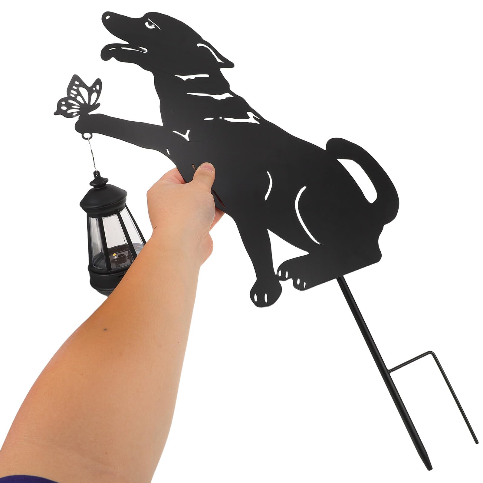 NUOBESTY Lampada Solare Cane da Giardino in Alluminio Nera con LED
