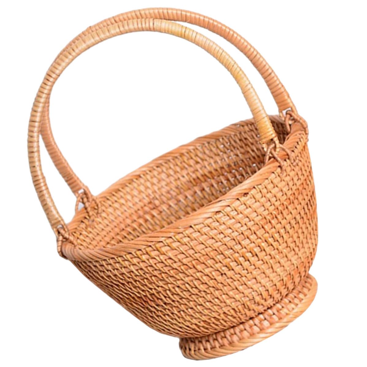 SHERCHPRY Cesta Tejida de Ratán Portátil para Picnic y Almacenamiento de Frutas y Snacks Diseño Práctico y Natural para Uso Exterior