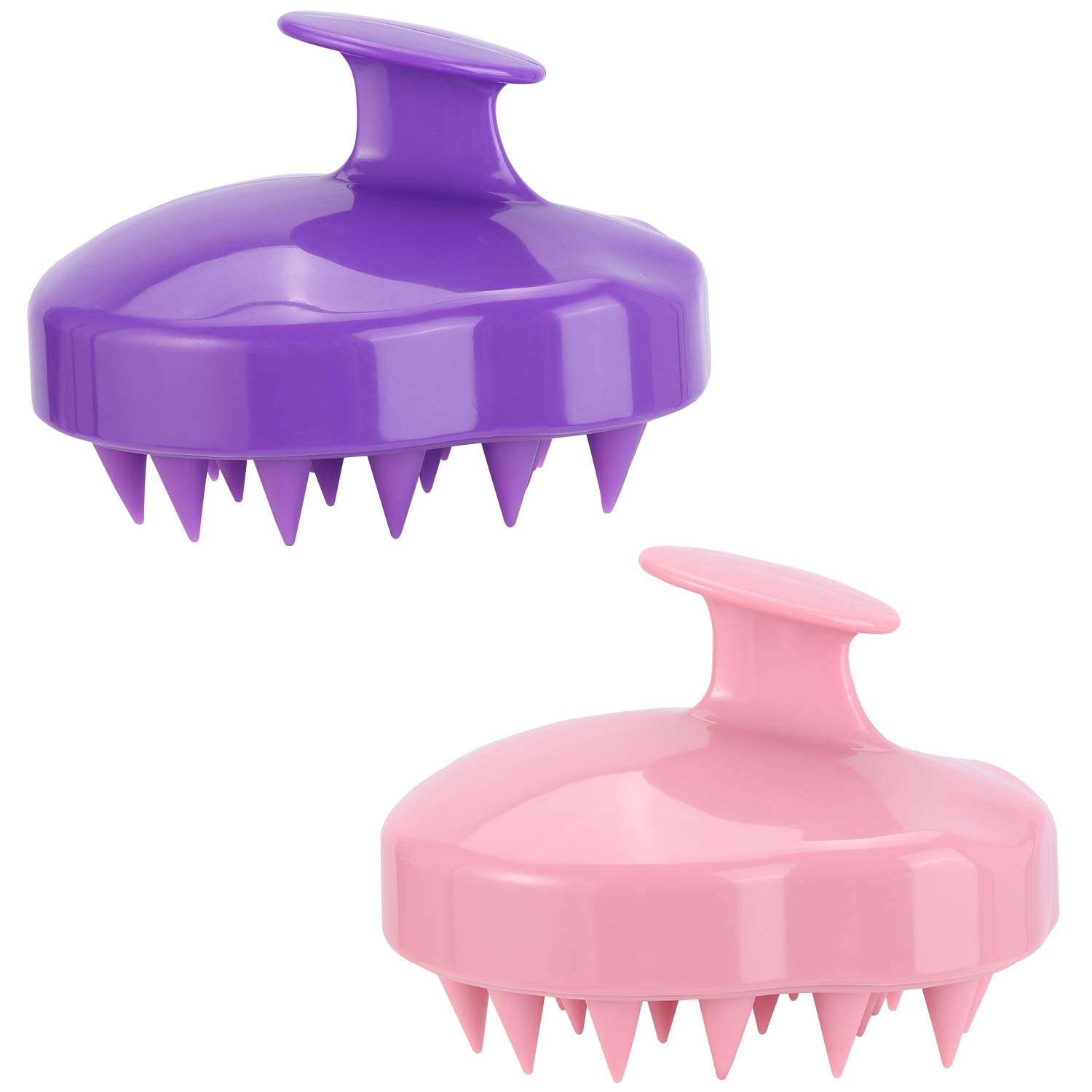 Hair Shampoo Brush Scalp Massager Silicone Scalp Scrubber Scalp Brush Hair Wash Tool for All Hair Types (Pink&Purple)