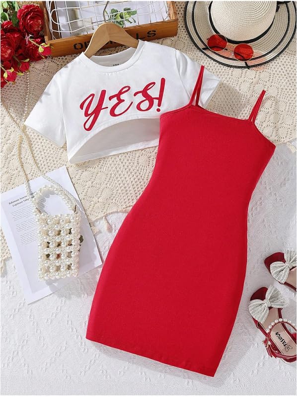 Image of Kids Cami Bodycon Dress | Short Dress for Baby Girls | Girl's Polyester Sleeveless Cami Bodycon Dress with Half Sleeves Crop Top