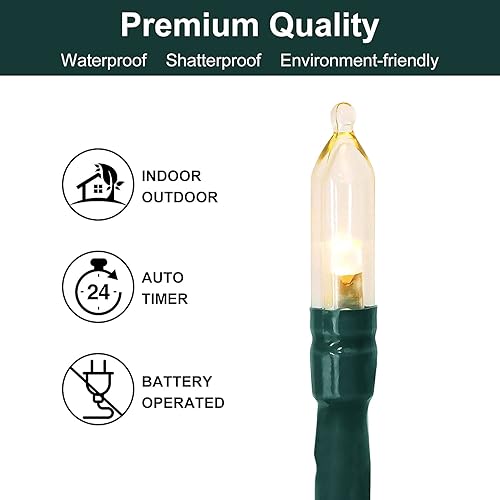 Miniatura 9 de Luz de Navidad, 100 luces LED de 33 pies, funciona con pilas, con temporizador automático y 8 modos, cable verde impermeable para exteriores e