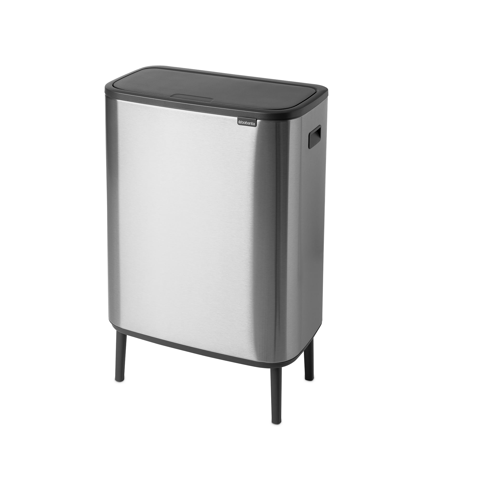 Brabantia Bo Hi Touch Top Kitchen Trash Can with Dual Compartments &amp; Raised Legs | Matt Steel Fingerprint Proof | 2 x 8 Gal Inner Buckets | Soft-Close, Light Touch Opening, Stay-Open Lid | +Trash Bags