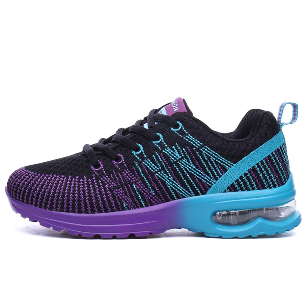 TACOLORY Trail Running Shoes for Women Gym Workout Sneakers Athletic Tennis Walking Shoes Fashion Sneaker Black Purple Size 8.5