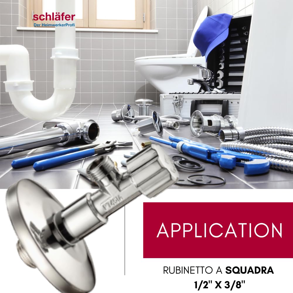Schläfer 3437208 - Robinet d'angle universel 1/2, Robinet d'angle sous évier pour lavabo, bidet, robinet sous évier, robinet pour réservoir de toilette 1/2x3/8, robinet d'arrêt. Chrome