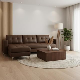 CASASTYLE Creamoy 3 Seater Leatherette Sofa Set with Extra Ottoman (Dark Brown) Premium Finish | Durable & Comfortable | I... Price In India