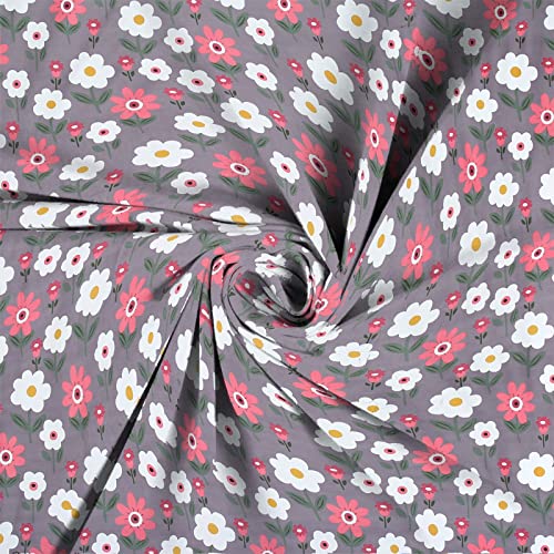 Image of NHD HOME Pure Cotton Elastic Fitted Bedsheets with 1 King Size Pillow Covers | Single Mattress Bed with All Around Elastic 210tc Supersoft | Size - 72 x 36 +6 inches | Floral Pink Grey