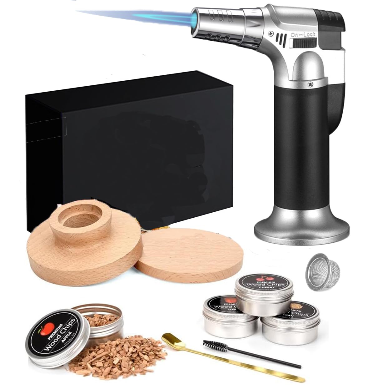 P PIPITA Cocktail Whiskey Smoker Kit with Torch,4 Flavors Wood Chips,Drink Smoker, Whiskey,Deluxe Smoke Infusion Set. Smoke Cocktails, Drinks, Bourbon