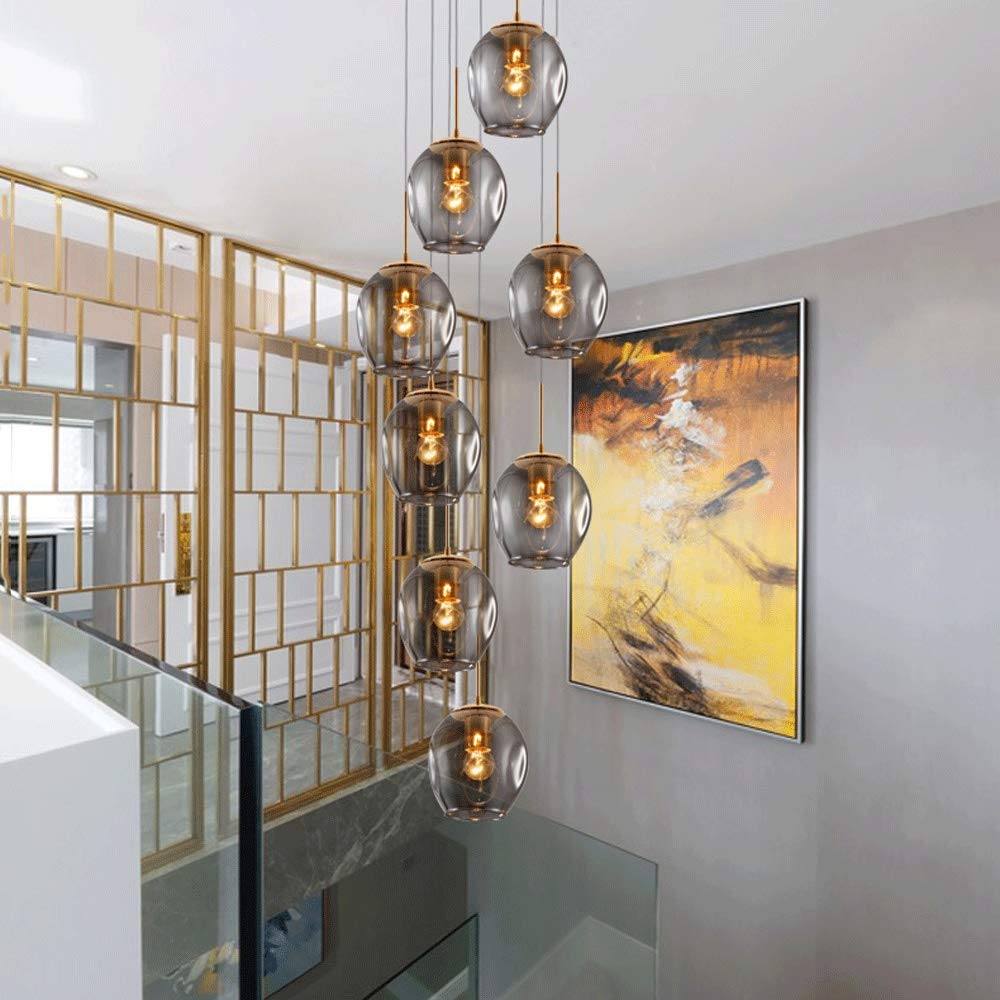 HYJAUSXB Modern Minimalist 8 Light Glass Balls Pendant Chandelier for Large Villa Staircase 40x180cm