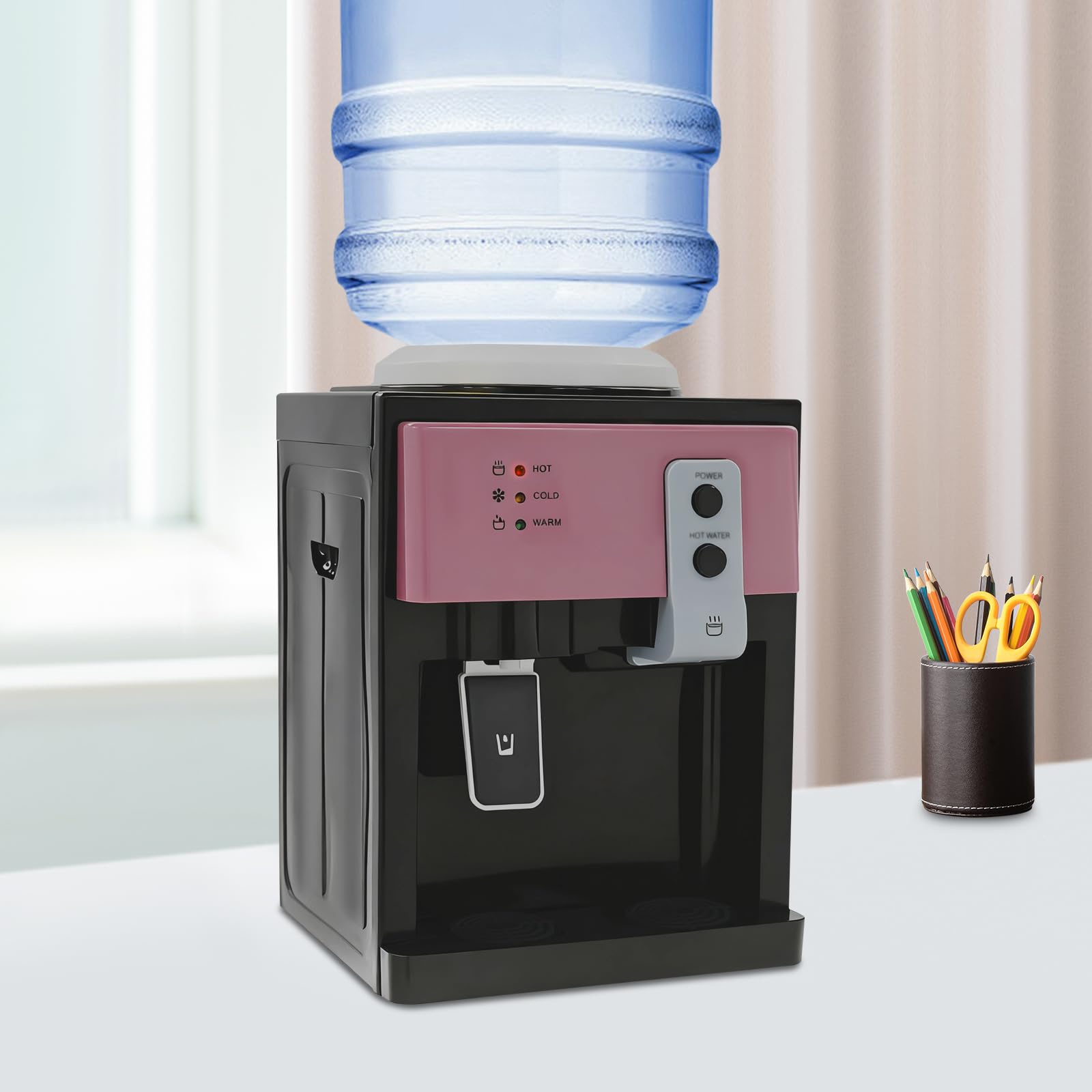 Stołowy dozownik wody z funkcją ciepła/zimna, stal nierdzewna 304, elektryczny dozownik wody do butelek 4,5 l, kompaktowy dozownik wody z systemem chłodzenia i ogrzewania, do biura i domu