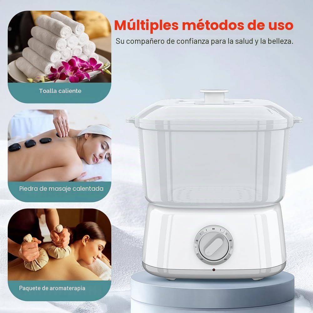 Calentador Toallas Caliente, Vaporizador Toallas Calentamiento Rápido para Tratamientos Faciales Contener 12 Mini Toallas Húmedas, Mini Calentador Toallas Portátil Enchufe Europeo