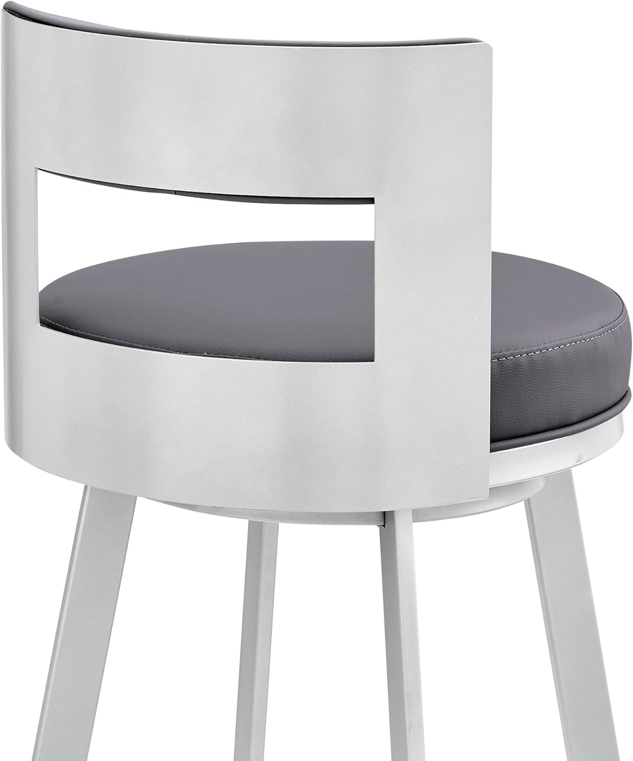Flynn Swivel Counter Stool in Silver Metal with Grey Faux Leather