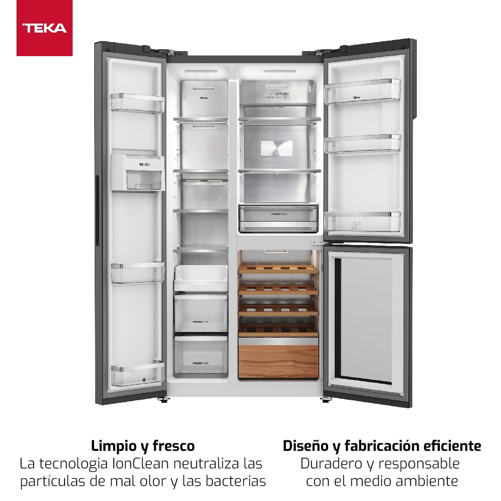 Teka Frigorífico Americano Side by Side con Vinoteca, Motor Inverter, Full No Frost, 548L, RLF 85950 GBK