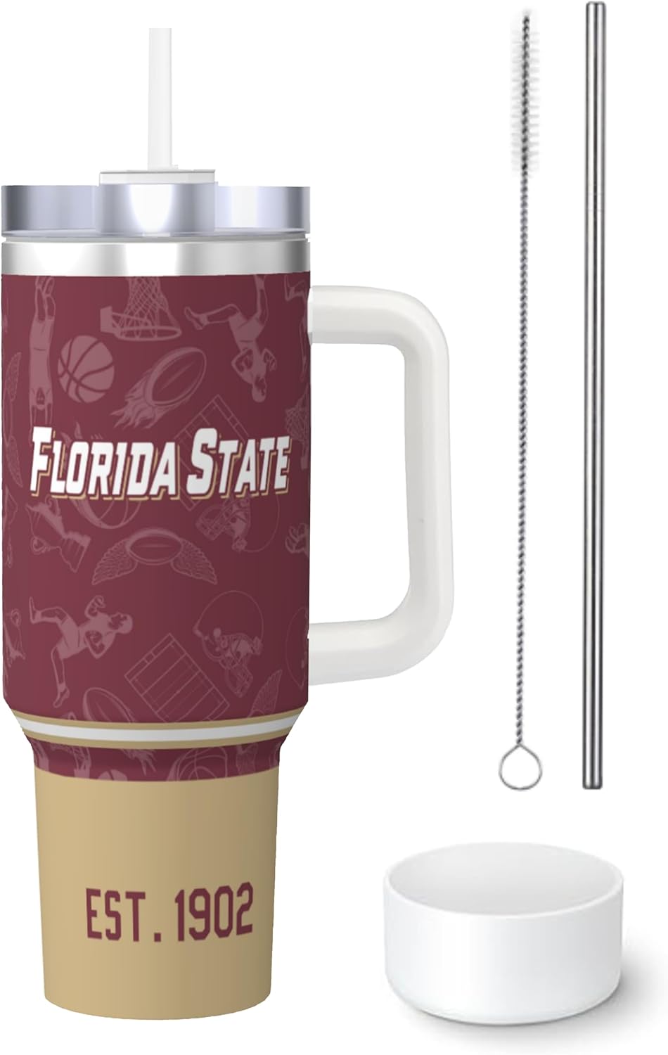 Tumbler 30oz Straight Skinny Portable Handle Car Cups With Anti slip Sleeve Straw Dust Cover,Sports Travel,Stainless Steel Insulated Gifts for Men Women Fans