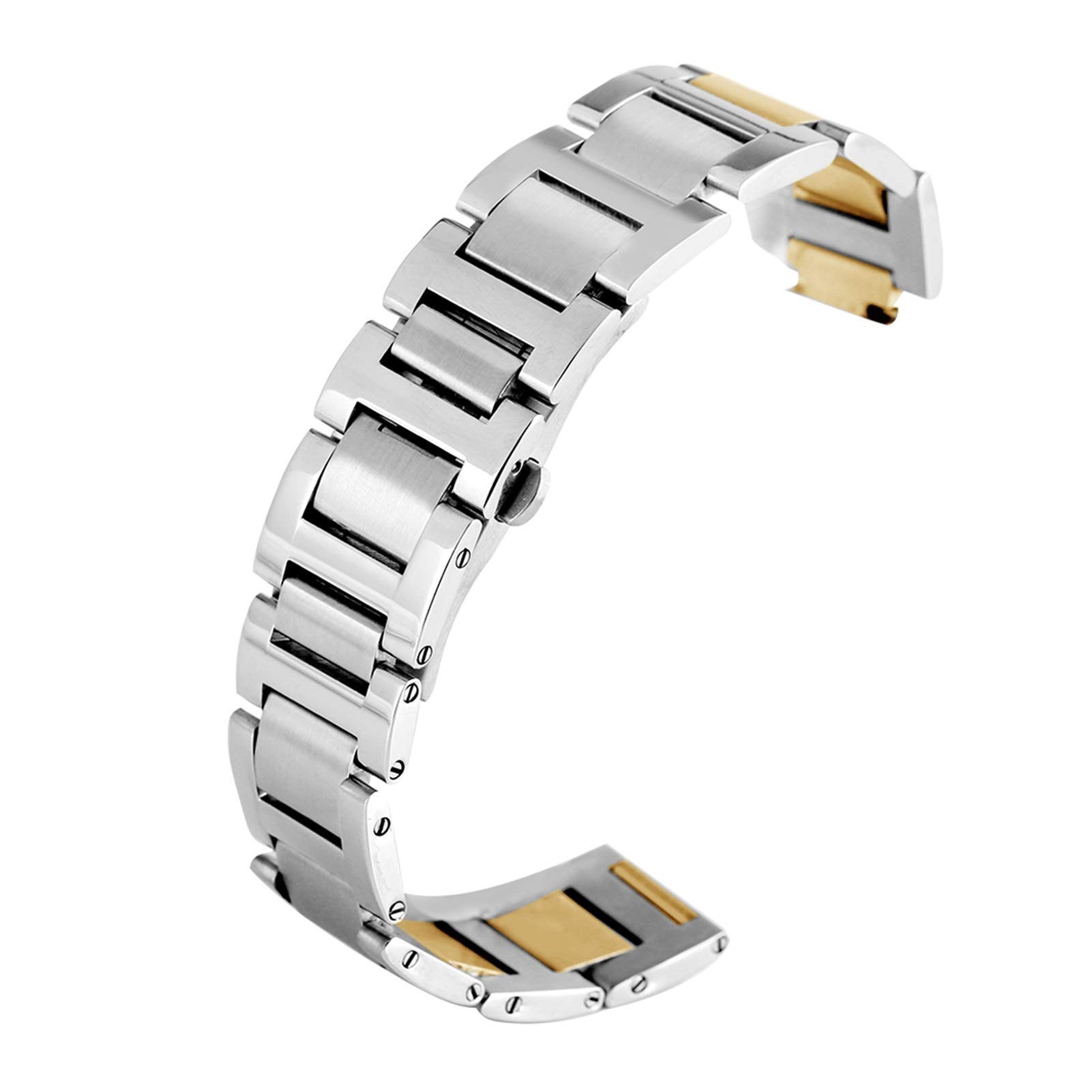Sangle de montre en acier inoxydable bicolore silver gold avec boucle deployante cachee - 7