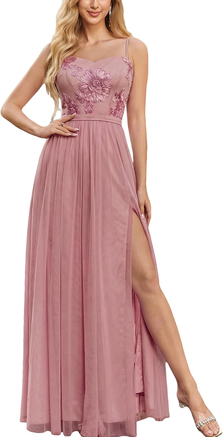 Women's Formal Choir Dress Elegant Midi Mesh Embroidered for Wedding Guest Bridesmaid Cocktail Party Flowy Prom Dress