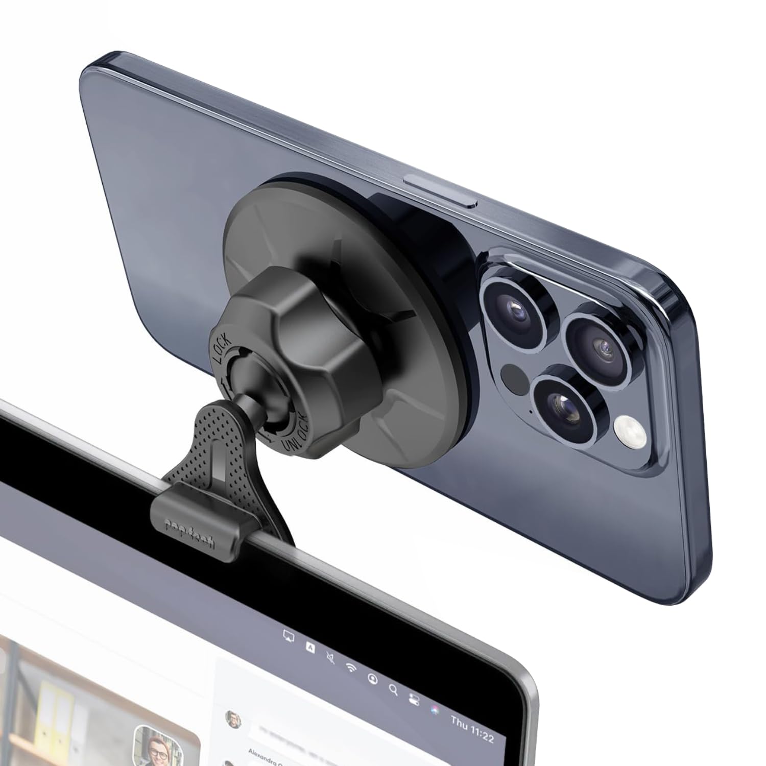 pop-tech Continuity Camera Mount for MacBook Air Pro Laptop Monitor: Magnetic Phone Webcam Holder for Magsafe iPhone 15 14 13 12 & Mag-Safe Case - Desk View Stand for iOS 16 Mac Notebook OS Ventura