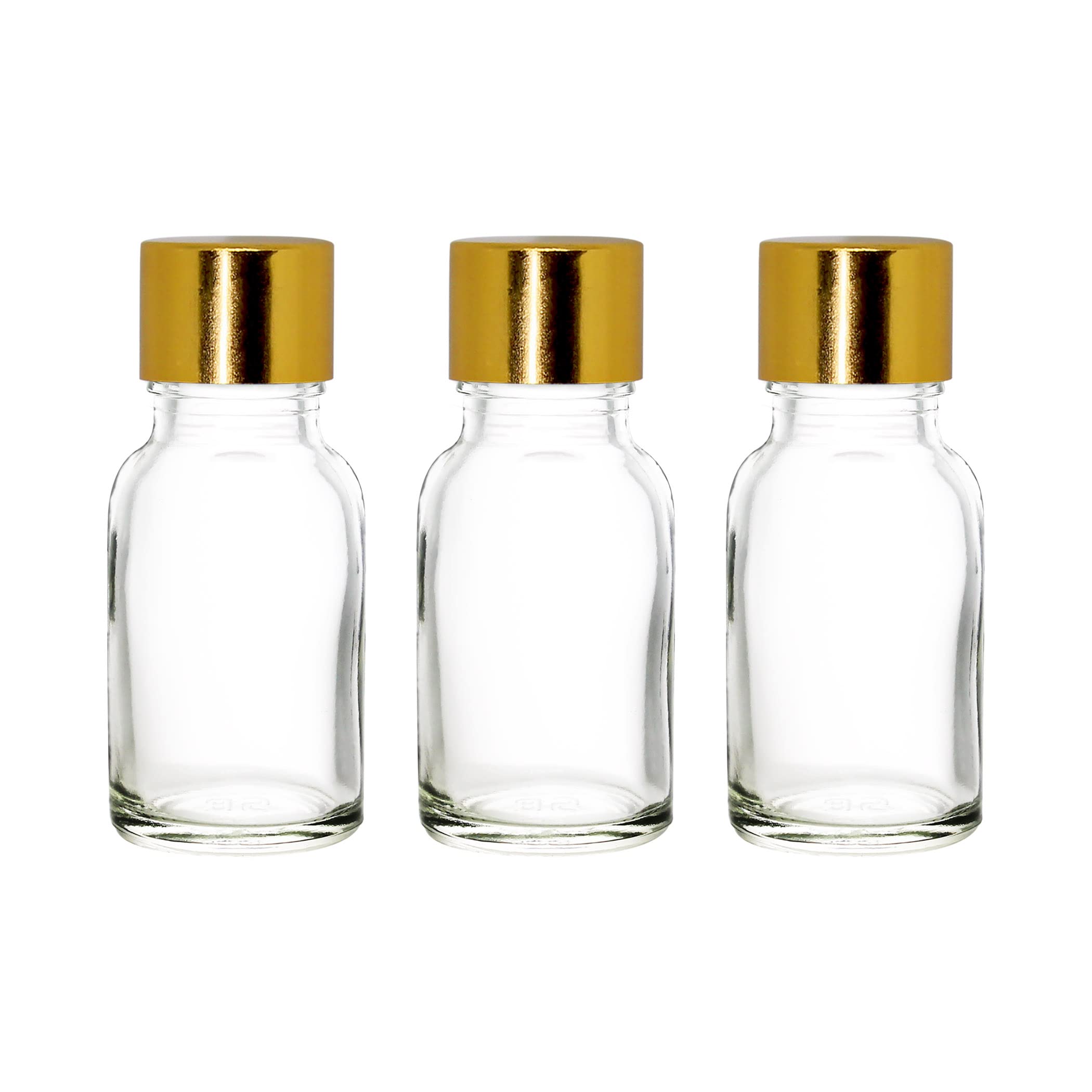 15 ml Clear/Transparent Round Empty Glass Bottle + Gold Seal Cap + Safety Plug Refillable, Reusable, Leak Proof for Essential Oils, Blends, Perfumes & Face Oil (24)-image-30