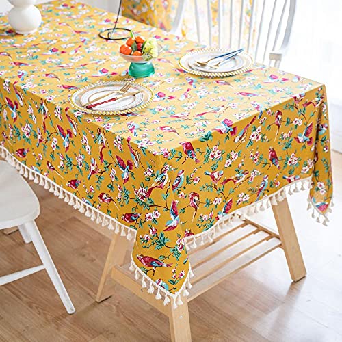 Nappe à pompons 140x300 fleur oiseau pour table de restaurant et buffet ethnique