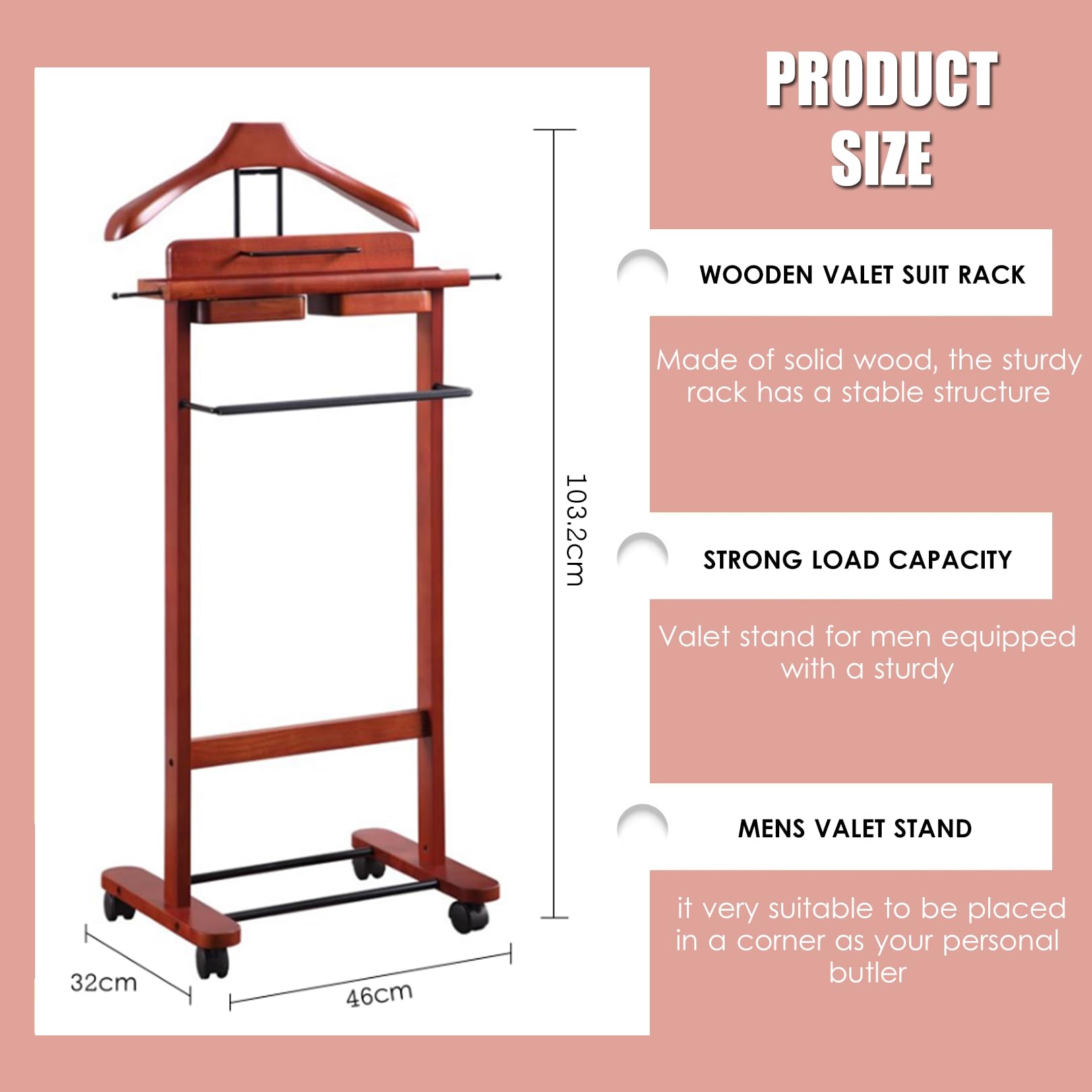259138 Support de valet autonome en bois massif avec porte-pantalons et porte-cravate, solution de rangement élégante pour chambre à coucher/bureau, parfait pour les accessoires pour hommes, 259138