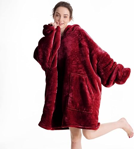 Manta de gran tamaño con capucha de forro polar sherpa, cómoda, suave, cálida, gruesa, con capucha, para adultos, mujeres, niñas, adolescentes,