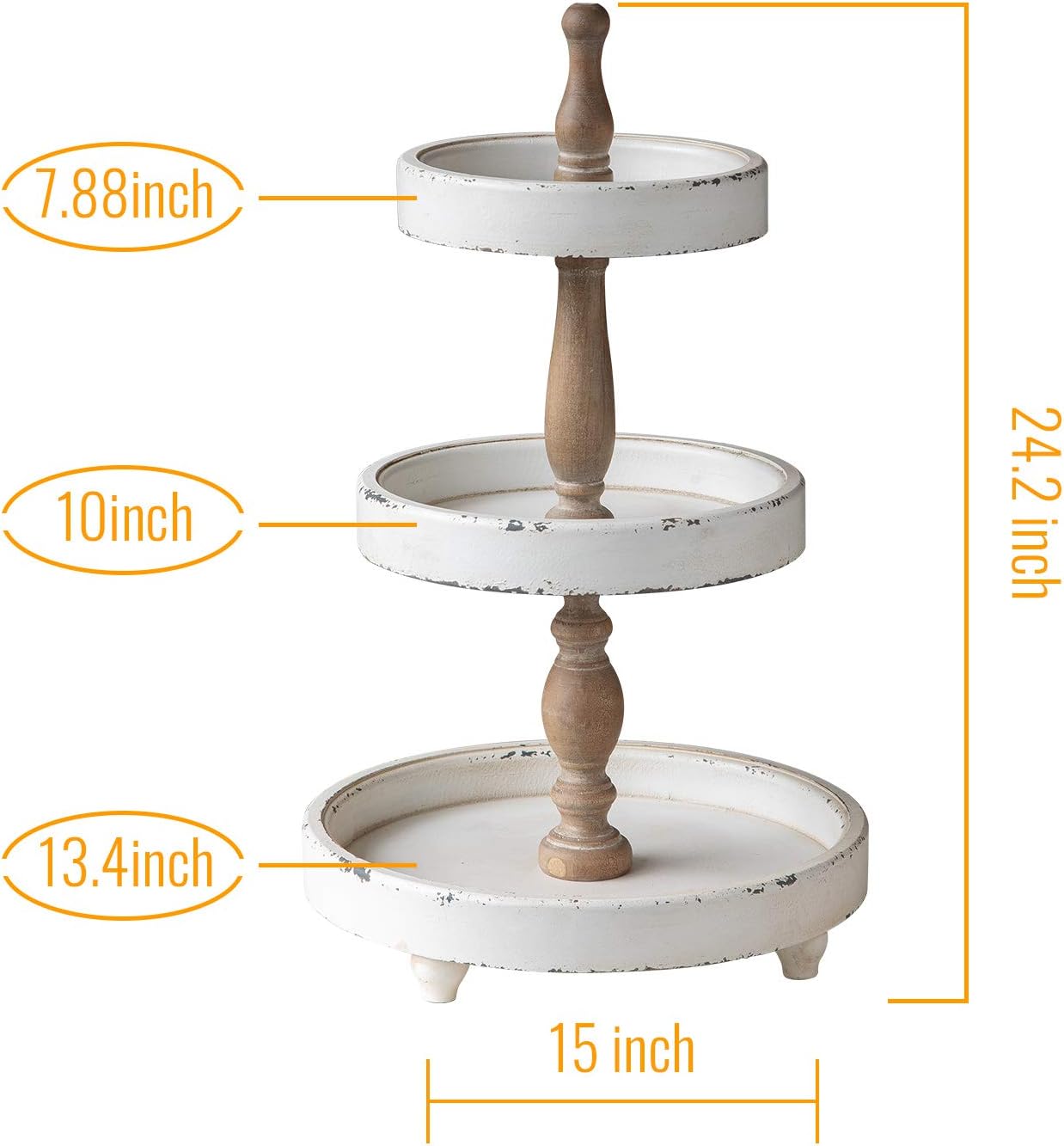 SOFE Distressed White 3 Tiered Tray Stand, Rustic Wood Three Tiered Tray for Spring Easter Decor, Round Farmhouse Tier Tray for Coffee Bar, Kitchen Counter, Dining Room, Home Tabletop Centerpiece