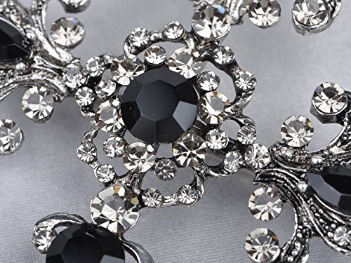 Alilang Gothic Holy Beaded Flowery Gunmetal Tone Crystal Flourish Church Religious Cross Pin Brooch #TOP1