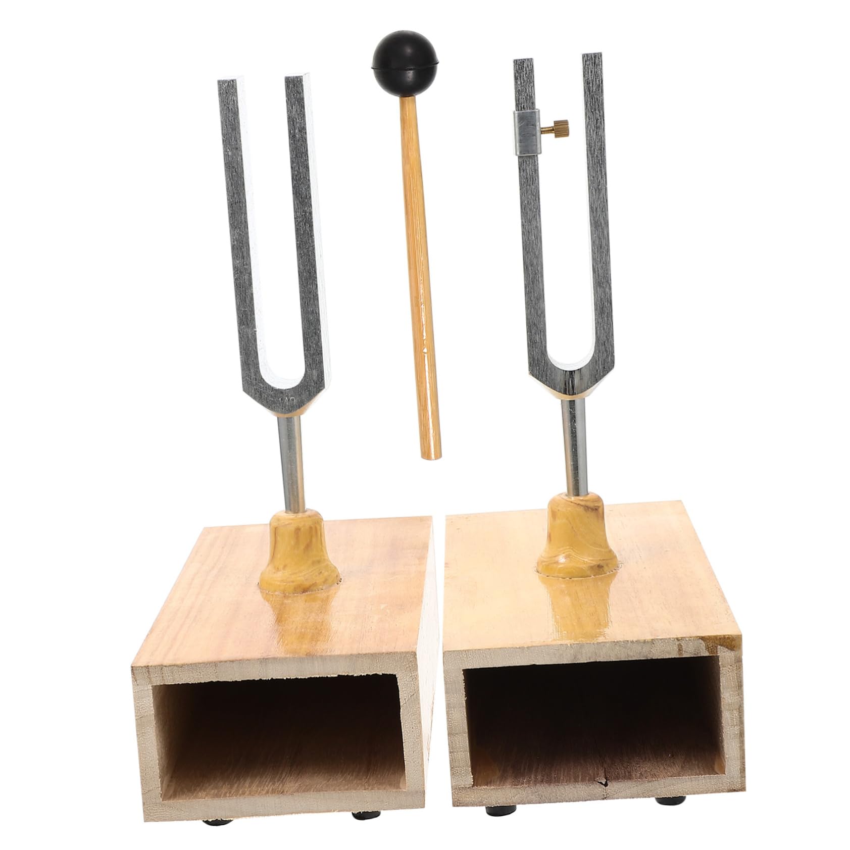 ibasenice Set di 1 Diapason in Metallo da 440hz con Base di Legno e Martello, per Esperimenti di Acustica Fisica con Accordatura Precisa e Posizionamento Stabile