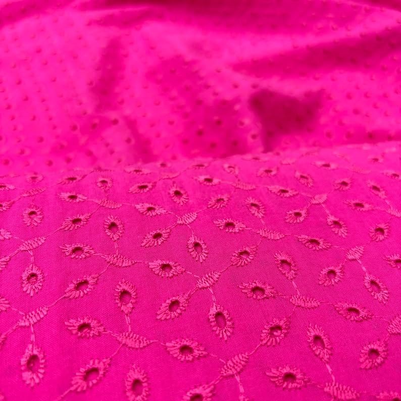Pink Embroidered Eyelet 100% Cotton Fabric, Fabric by The Yard, Ribbon Embroidered(1.53yards-55 inc Width)