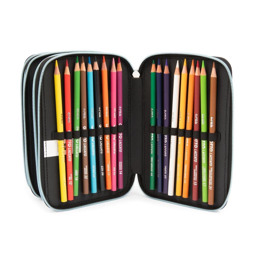 Go Pop - Astuccio Triplo Scuola Panderful Con 3 Zip E 3 Scomparti, Contiene 18 Matite Colorate, 18 Pennarelli e altri Pratici Oggetti per la Scuola,13 l x 19,5 h x 6,5 p