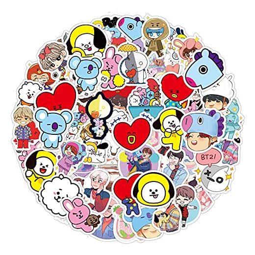 YEESACG - Stickers | 61 Pack | Cute Bangtan Album Bomb | Cartoon Waterproof Vinyl for Water Bottle,Laptop,Skateboard,Luggage,Phone,Moto Korea Group for Teens Girls Fans