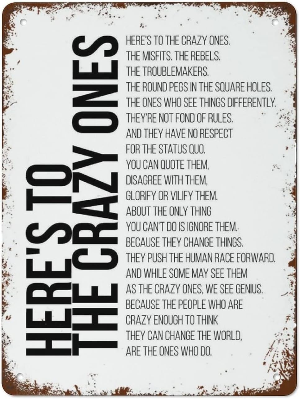 Here Is to the Crazy Ones Quote Print Inspirational Quote Poster Sign Vintage Tin Signs Home Kitchen Decorations 8x12 Inch