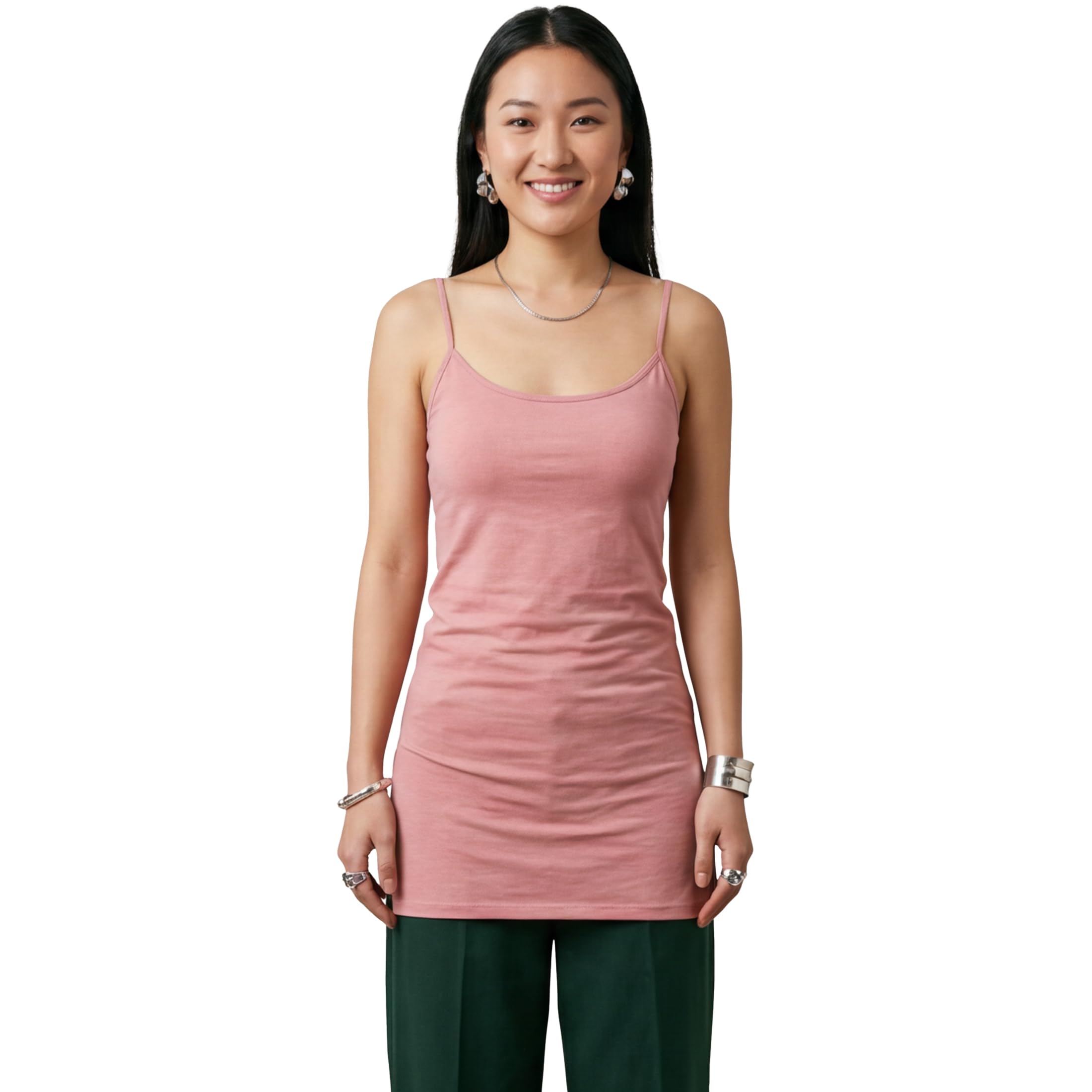 Emmalise Women's Basic Casual Long Camisole Adjustable Strap Cami Layering Top