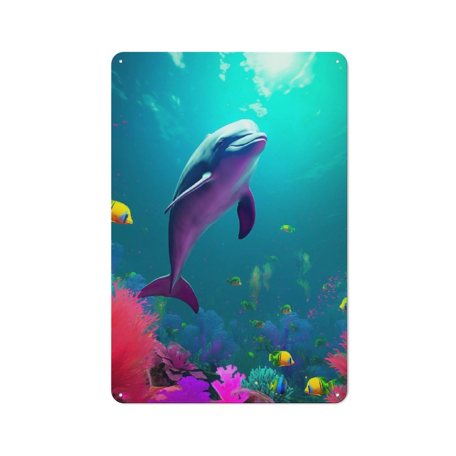 Junmoney Dolphin Coral Dive Rustic Metal Plaque 30X20cm For Studio Or Craft Room, Housewarming Present For People Styling Studio And Craft Room