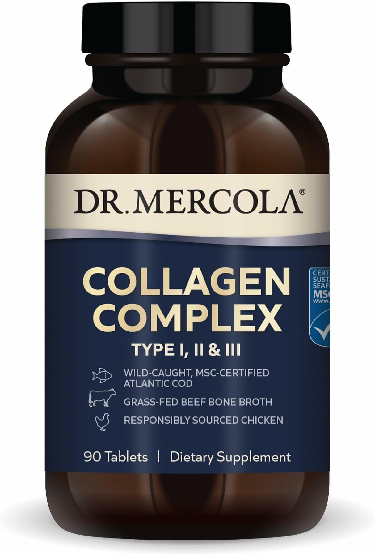 Collagen Complex Tablets, 30 Servings (90 Tablets), Dietary Supplement, Promotes Youthful-Looking Skin, Non-GMO, MSC Certified