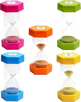 Sand Timer, Hourglass Kids Timer, Sandglass Set, Color Sand Timers, Visual Timer, Sand Timer Kid,Time Management Assistant, 3, 5, 10, 15 and 30 Minutes, 5 Pcs